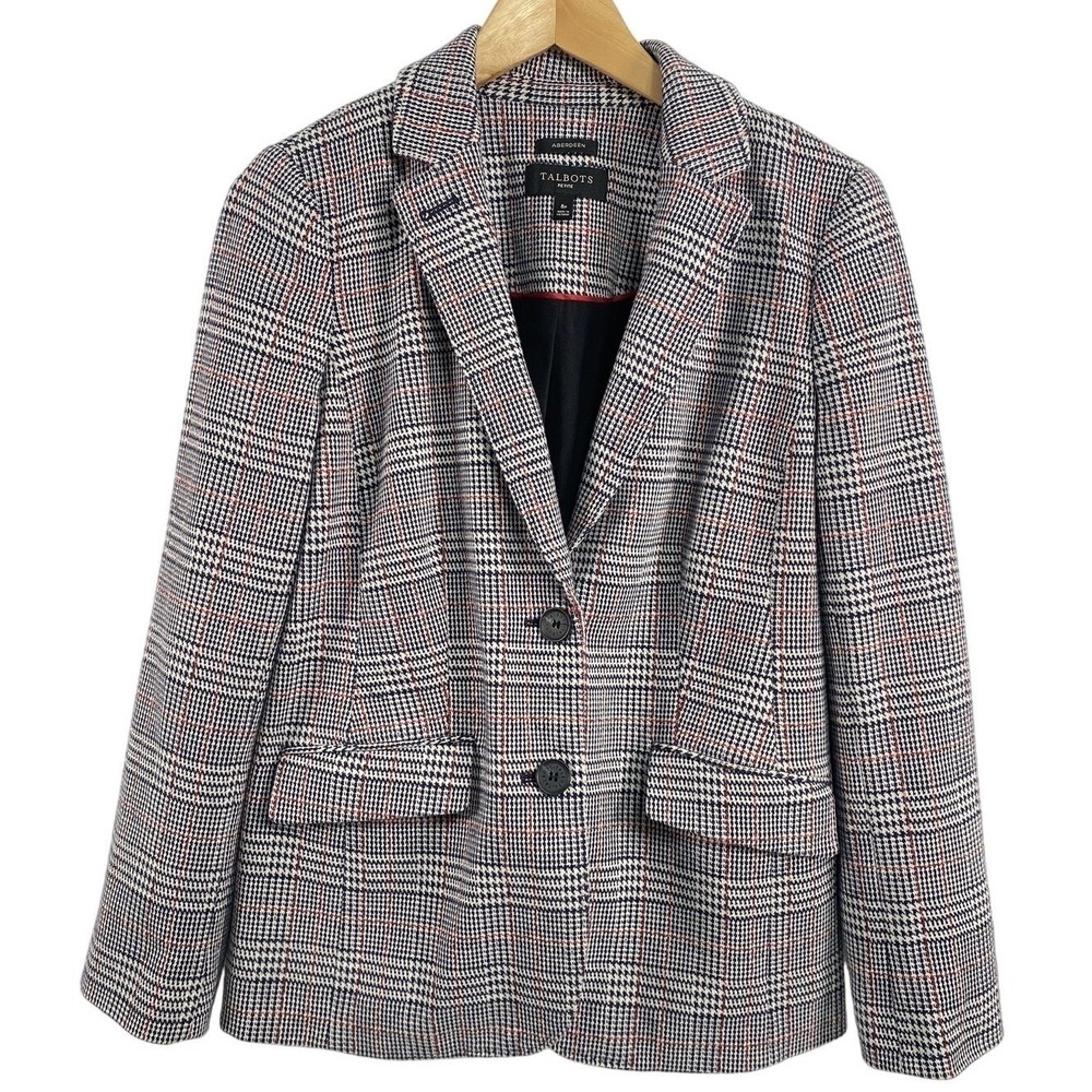 Talbots Blazer Womens 8 Petite Blue Red Plaid Aberdeen Classic‎ Button Jacket